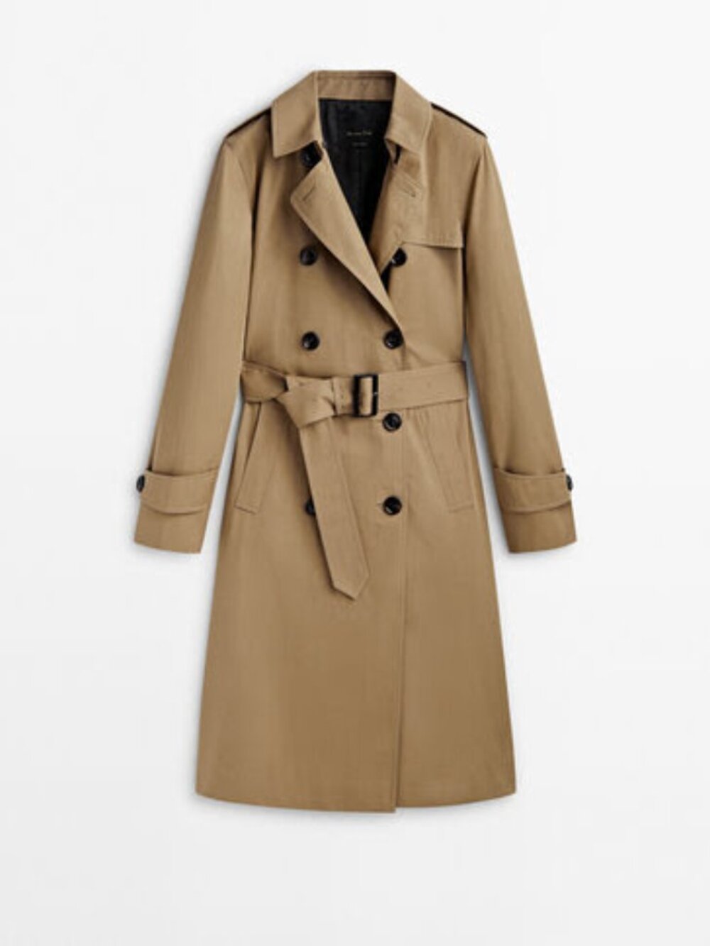 Massimo Dutti Camel Double-Breasted Trench Coat with Belt